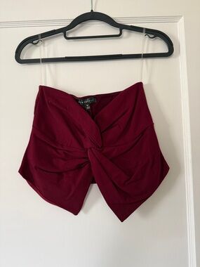 Blue Blush Burgundy Strapless Twist-Front Crop Top